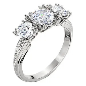Ornate Vintage Style Three Stone Engagement Ring