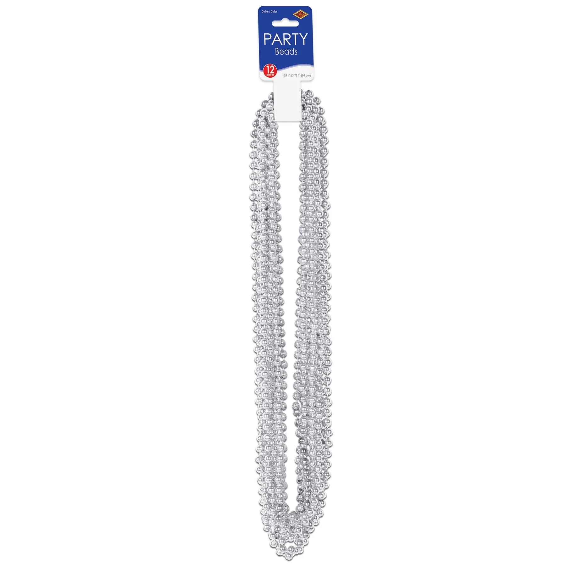Party Bead Necklaces - Small Round silver (12 per Package)