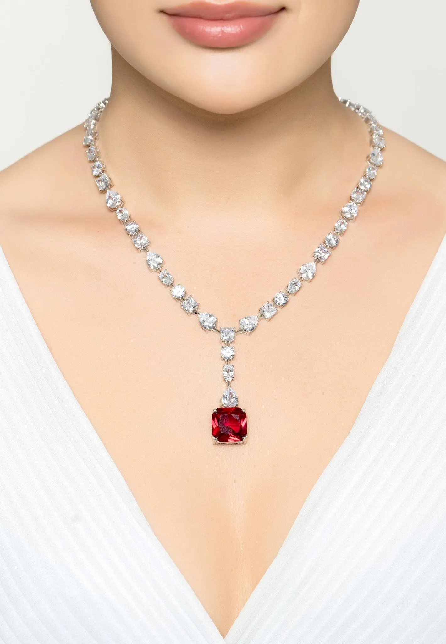 Penelope Ruby Statement Necklace Silver
