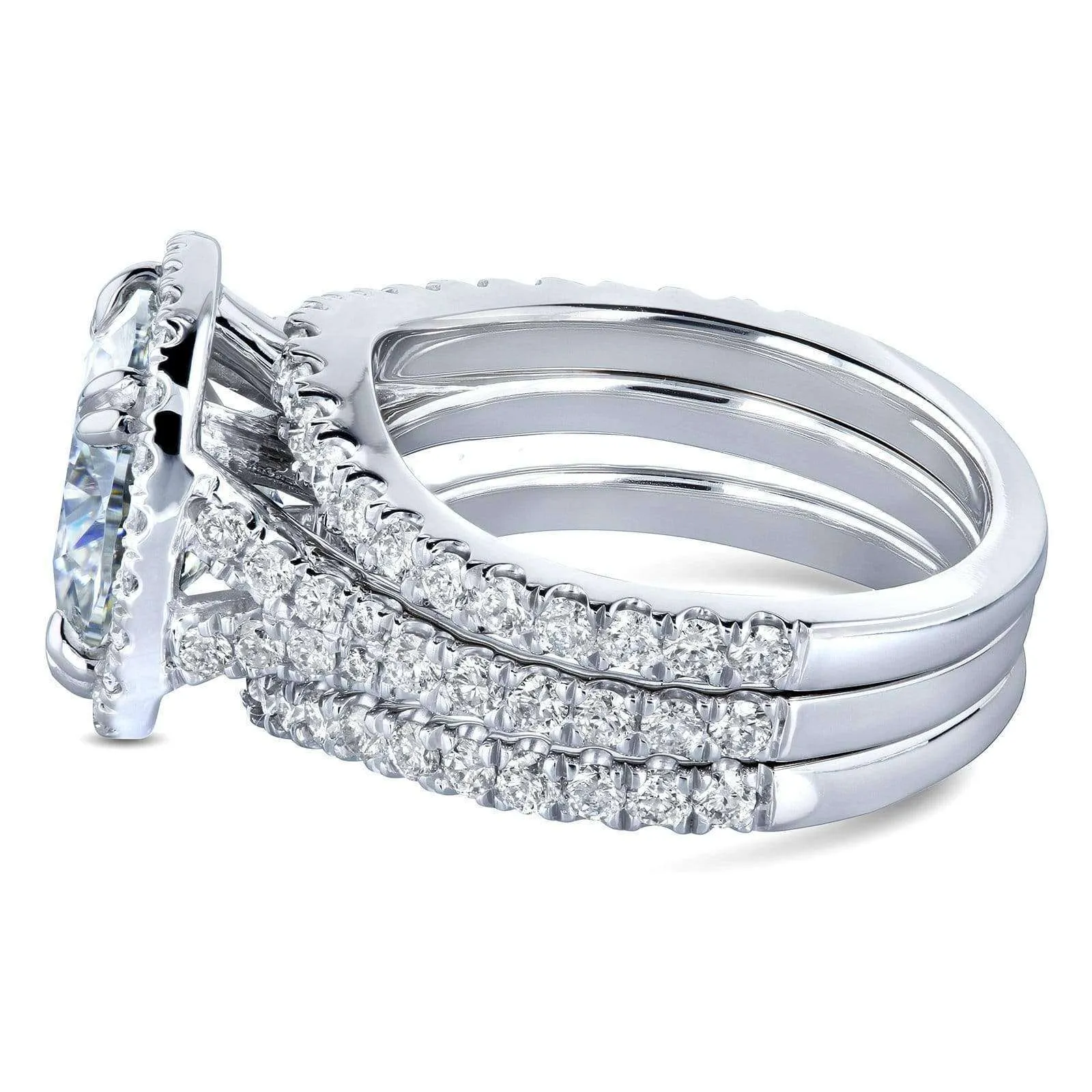 Round Forever One Moissanite Halo Bridal Rings 4 1/3 CTW Platinum (3 Piece Set)