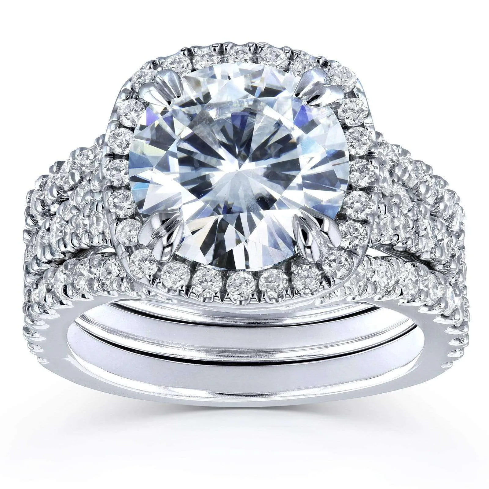 Round Forever One Moissanite Halo Bridal Rings 4 1/3 CTW Platinum (3 Piece Set)