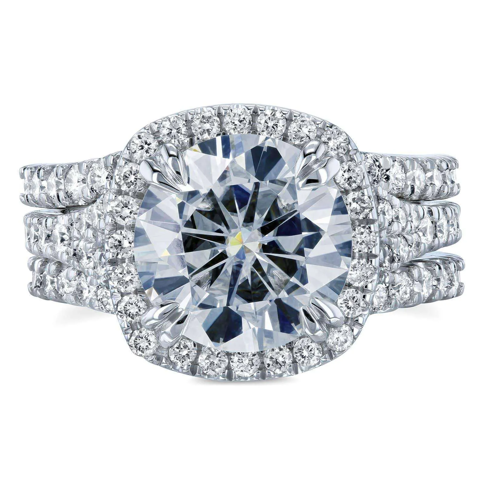 Round Forever One Moissanite Halo Bridal Rings 4 1/3 CTW Platinum (3 Piece Set)