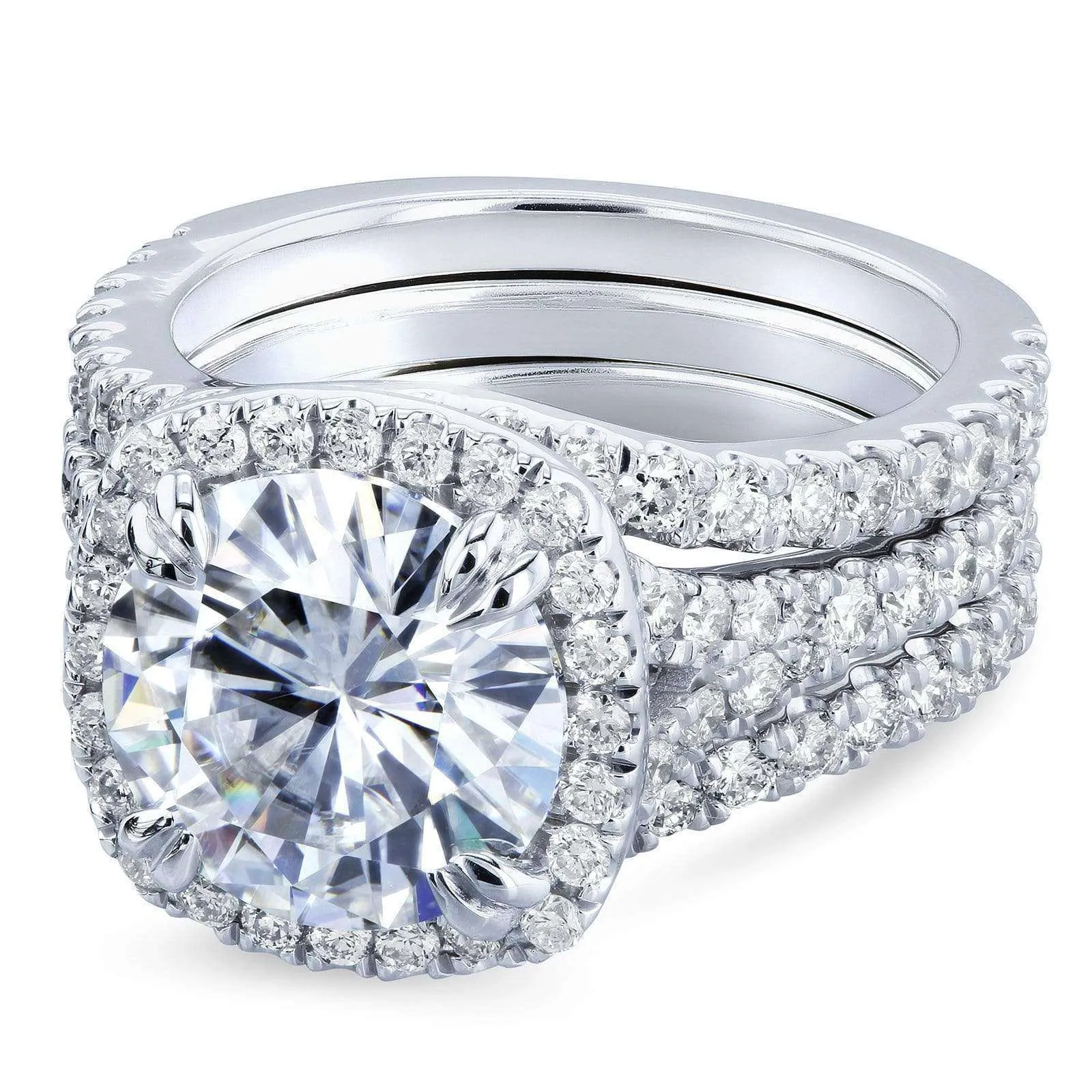 Round Forever One Moissanite Halo Bridal Rings 4 1/3 CTW Platinum (3 Piece Set)