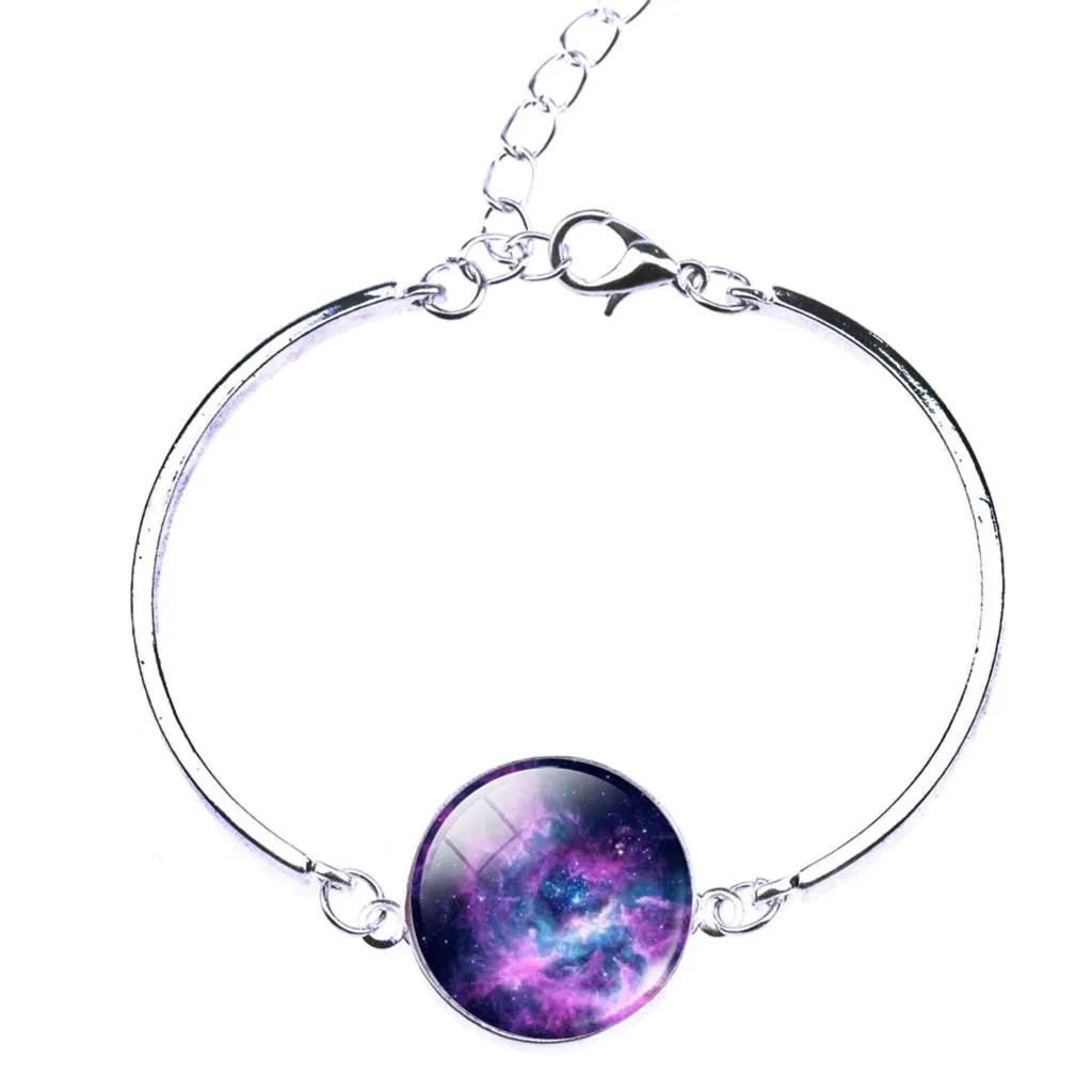 Silver Color Color Bangle Star Moon Glass Cabochon Charm Bracelets & Bangles Fashion Summer Style Jewelry for Women