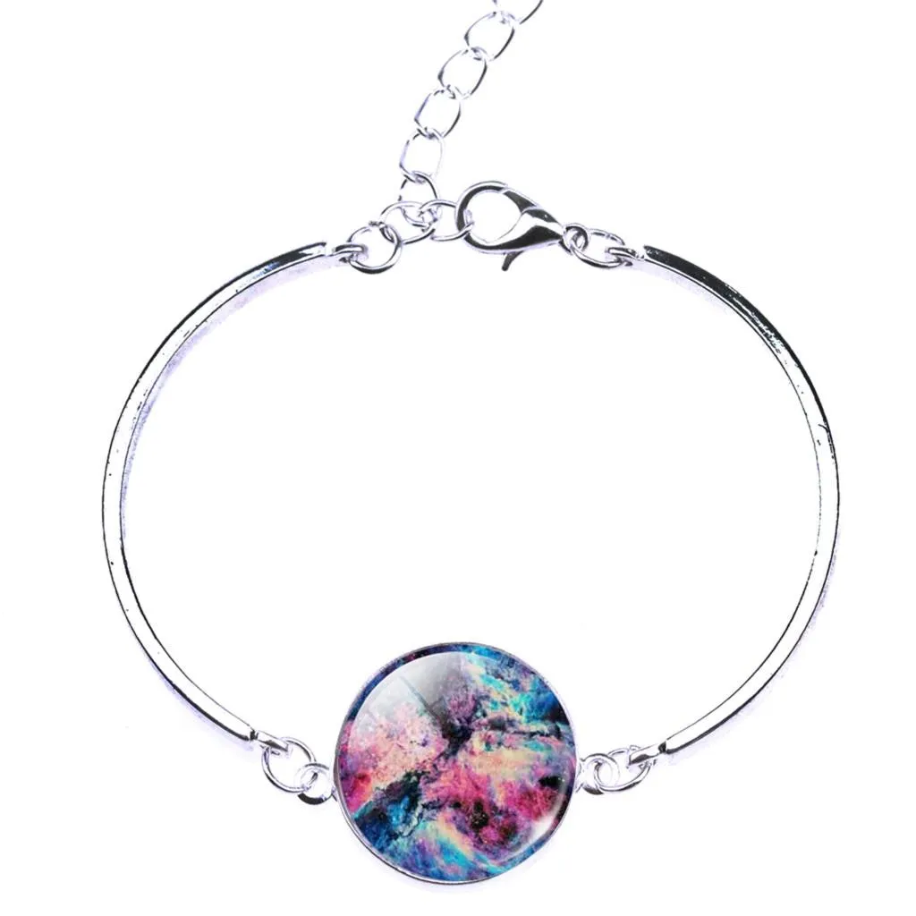 Silver Color Color Bangle Star Moon Glass Cabochon Charm Bracelets & Bangles Fashion Summer Style Jewelry for Women