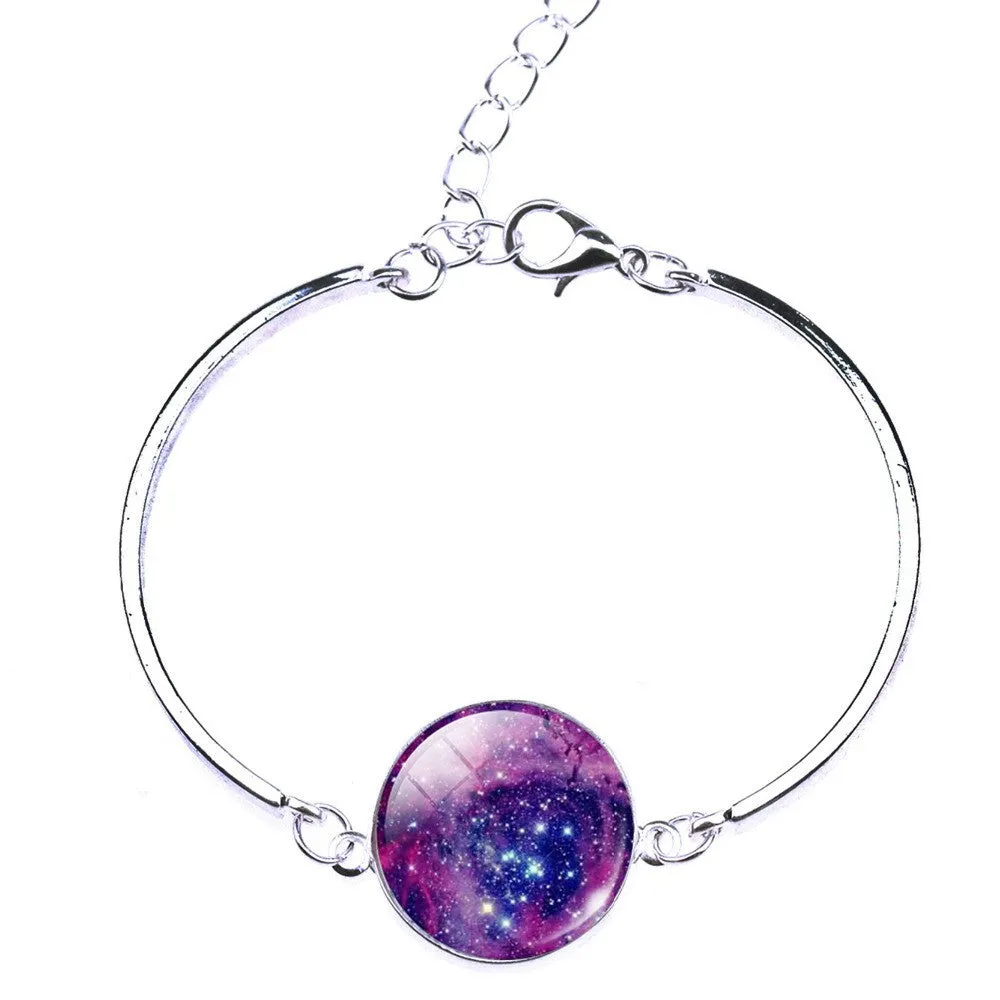 Silver Color Color Bangle Star Moon Glass Cabochon Charm Bracelets & Bangles Fashion Summer Style Jewelry for Women