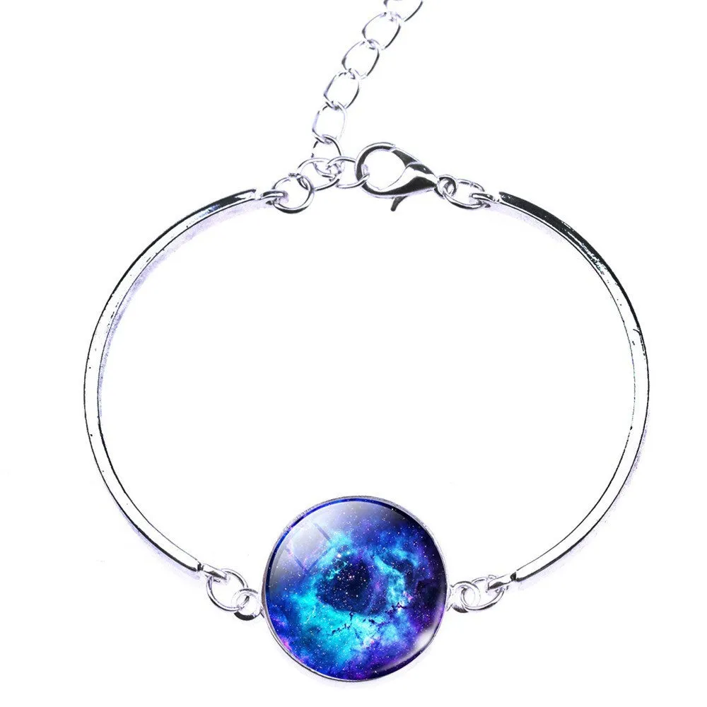 Silver Color Color Bangle Star Moon Glass Cabochon Charm Bracelets & Bangles Fashion Summer Style Jewelry for Women