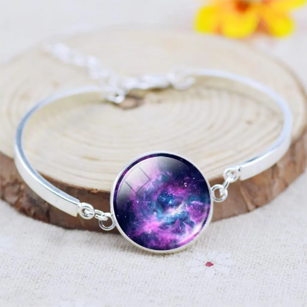 Silver Color Color Bangle Star Moon Glass Cabochon Charm Bracelets & Bangles Fashion Summer Style Jewelry for Women
