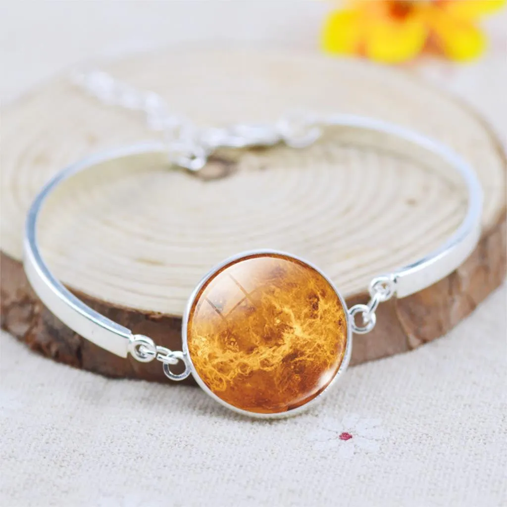 Silver Color Color Bangle Star Moon Glass Cabochon Charm Bracelets & Bangles Fashion Summer Style Jewelry for Women
