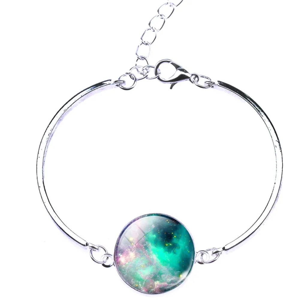 Silver Color Color Bangle Star Moon Glass Cabochon Charm Bracelets & Bangles Fashion Summer Style Jewelry for Women