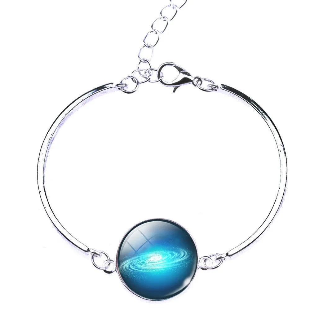 Silver Color Color Bangle Star Moon Glass Cabochon Charm Bracelets & Bangles Fashion Summer Style Jewelry for Women