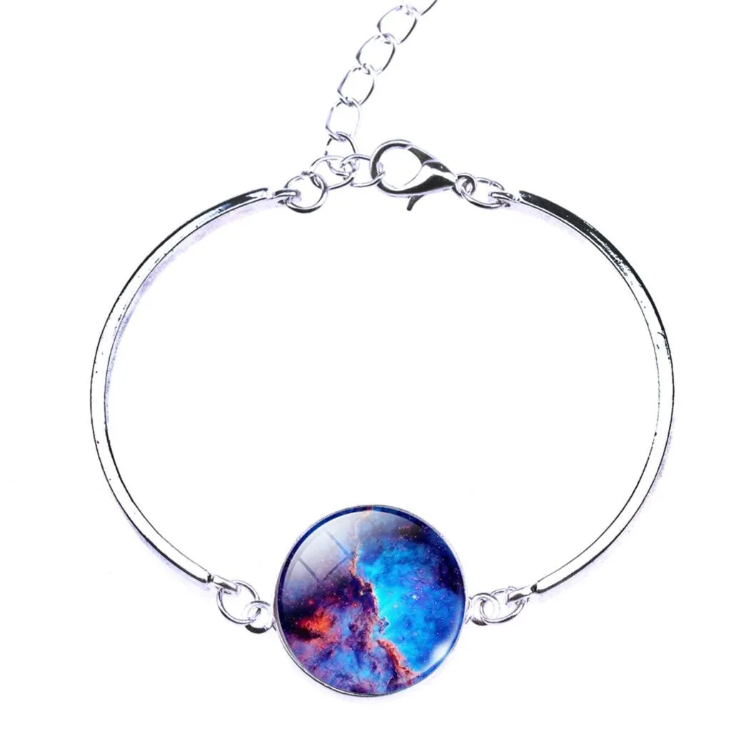 Silver Color Color Bangle Star Moon Glass Cabochon Charm Bracelets & Bangles Fashion Summer Style Jewelry for Women