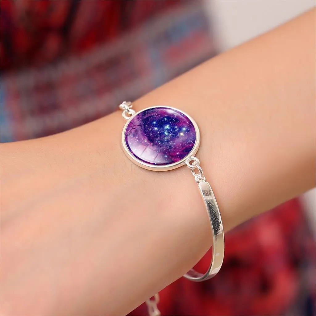 Silver Color Color Bangle Star Moon Glass Cabochon Charm Bracelets & Bangles Fashion Summer Style Jewelry for Women