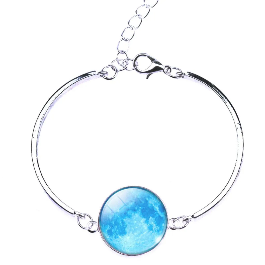 Silver Color Color Bangle Star Moon Glass Cabochon Charm Bracelets & Bangles Fashion Summer Style Jewelry for Women