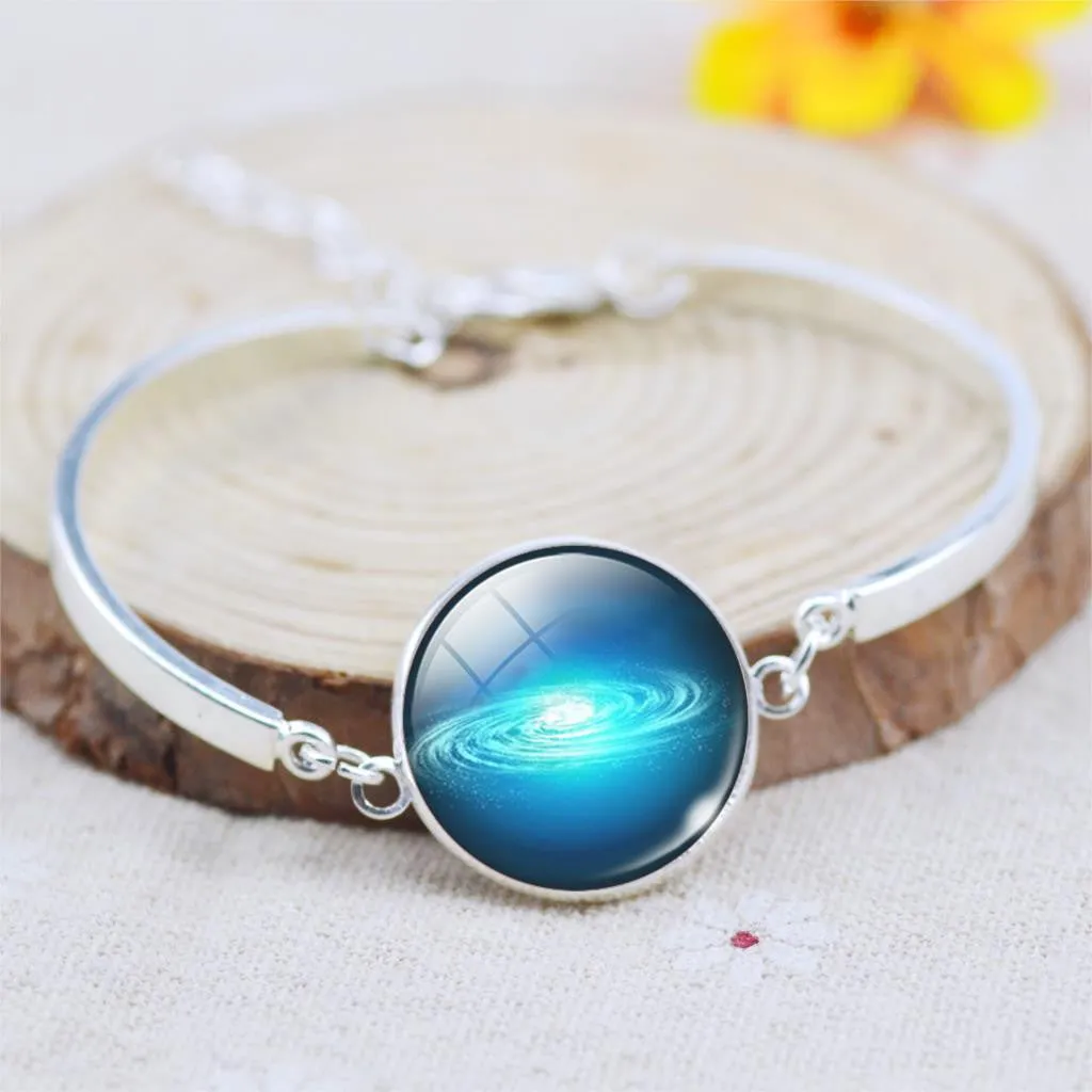 Silver Color Color Bangle Star Moon Glass Cabochon Charm Bracelets & Bangles Fashion Summer Style Jewelry for Women