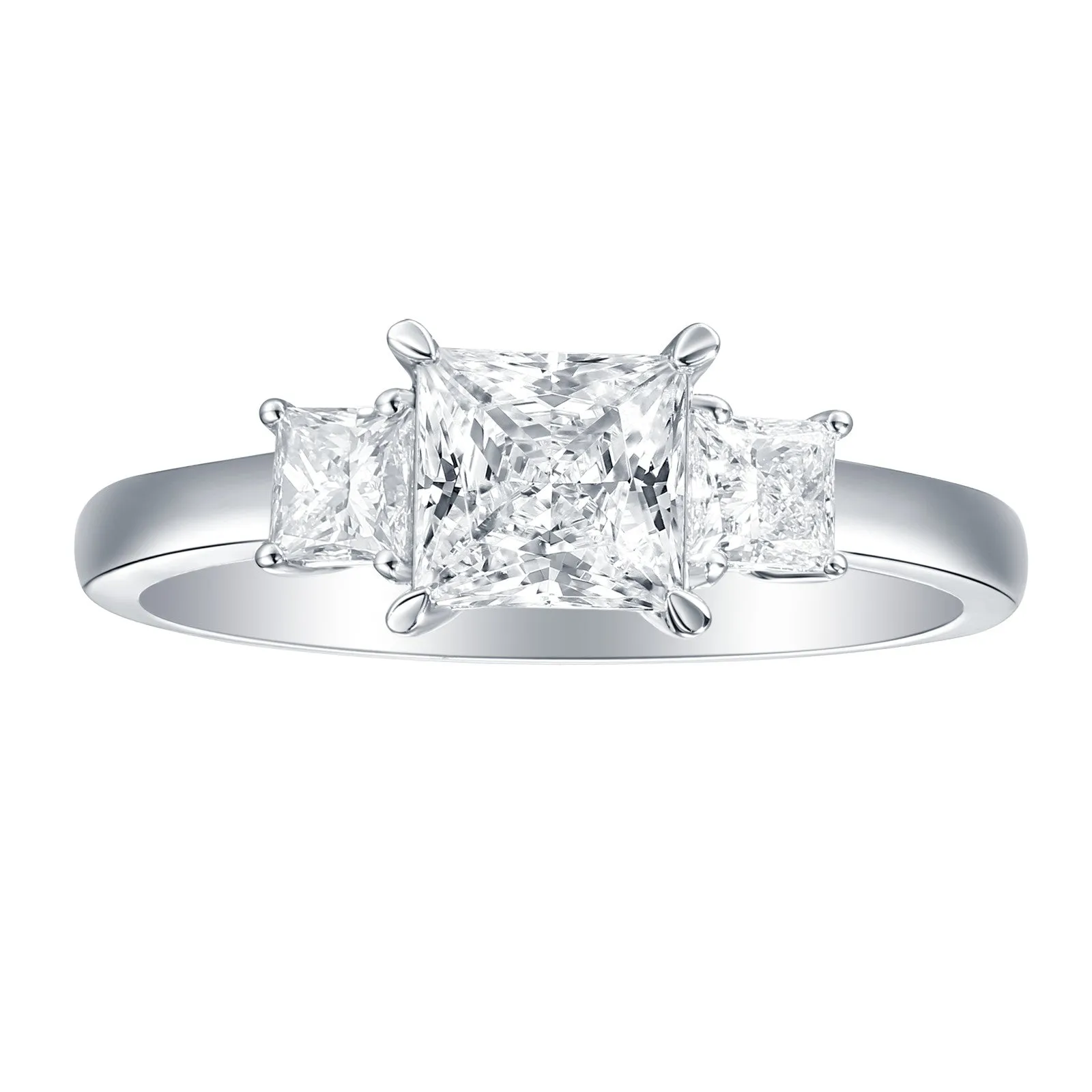 Smiling Rocks Lab Grown Diamond Fancy Classic Princess Three Stone Engagement Ring (1.45 ctw) - SRR-01614WHT