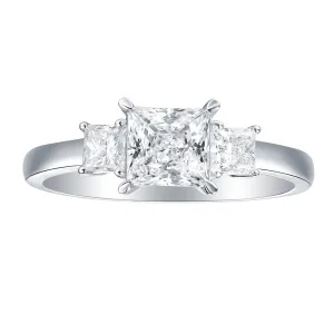 Smiling Rocks Lab Grown Diamond Fancy Classic Princess Three Stone Engagement Ring (1.45 ctw) - SRR-01614WHT