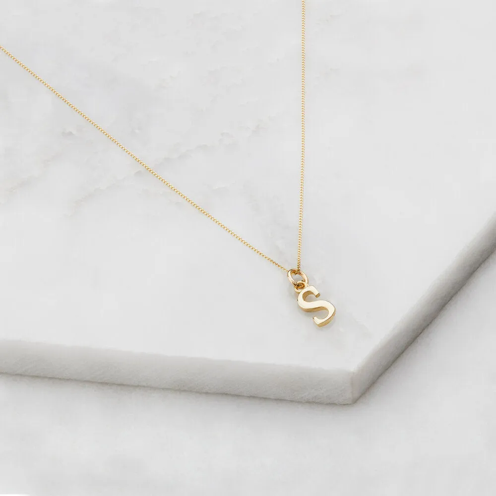 Solid Gold Curve Initial Letter Necklace
