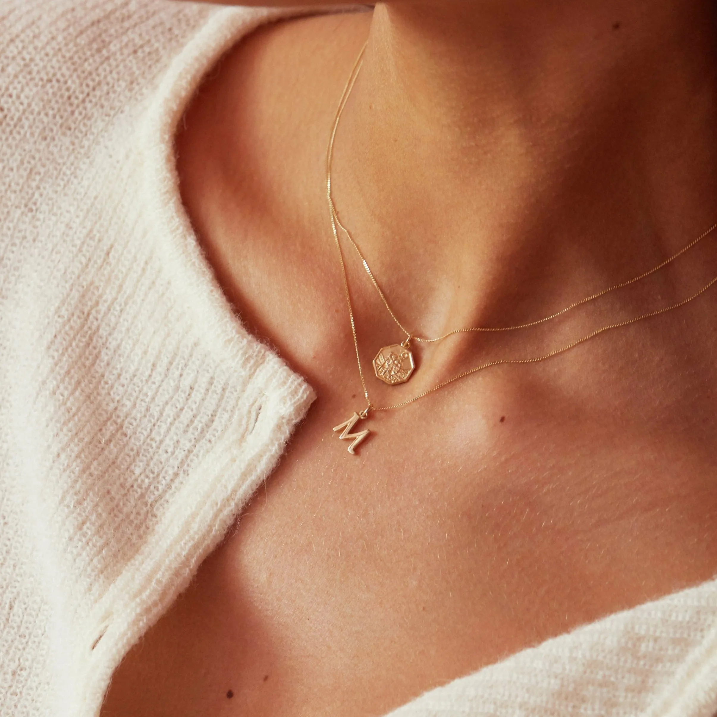 Solid Gold Curve Initial Letter Necklace
