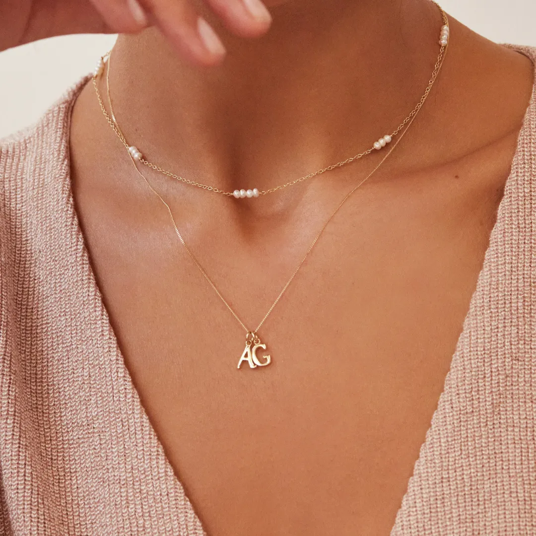 Solid Gold Curve Initial Letter Necklace
