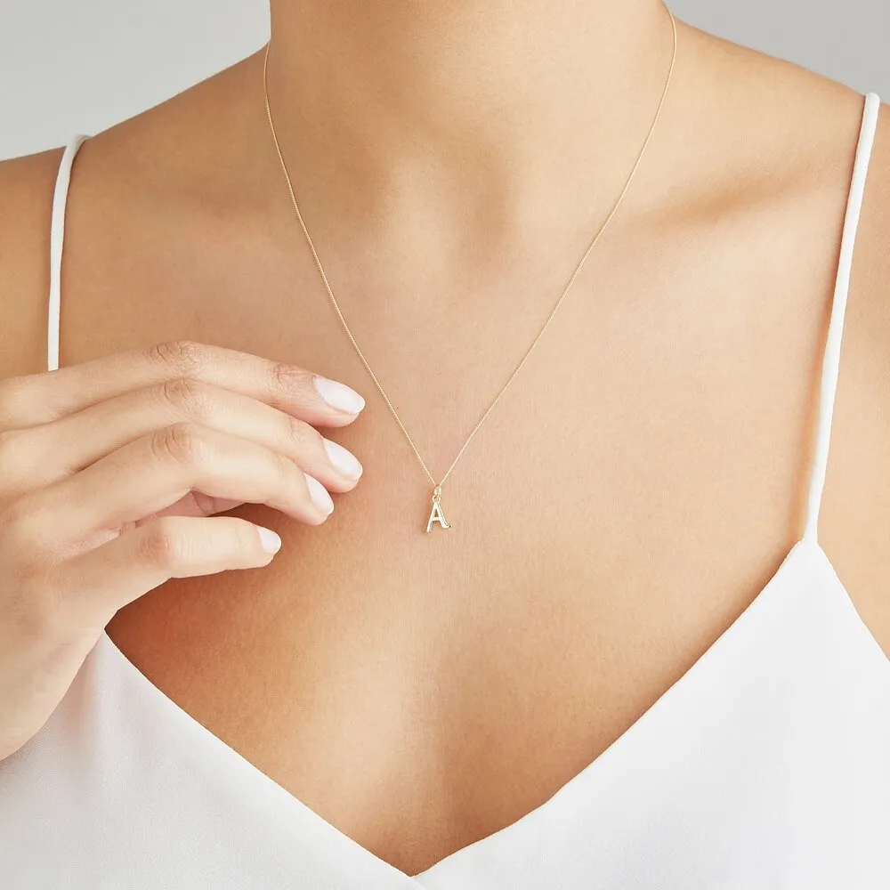 Solid Gold Curve Initial Letter Necklace