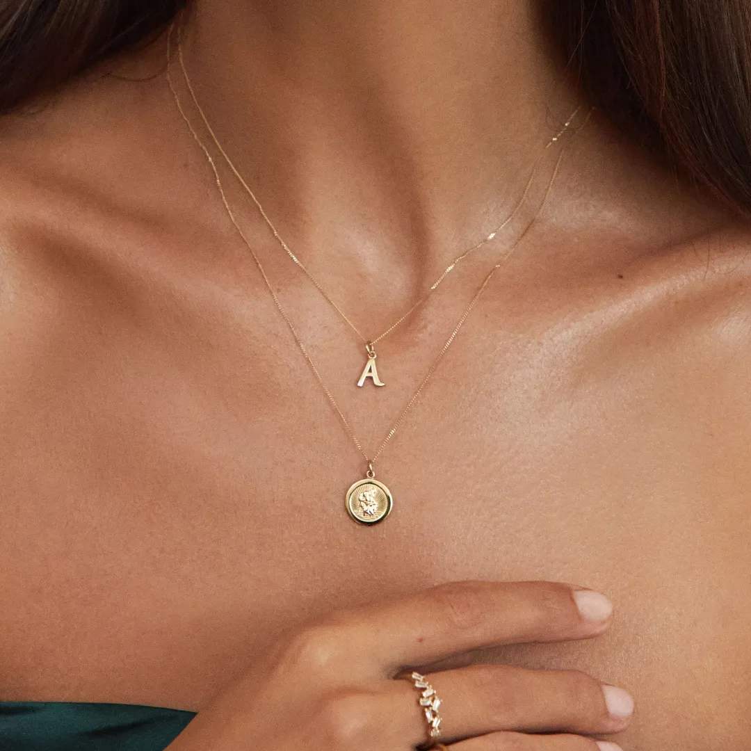 Solid Gold Curve Initial Letter Necklace
