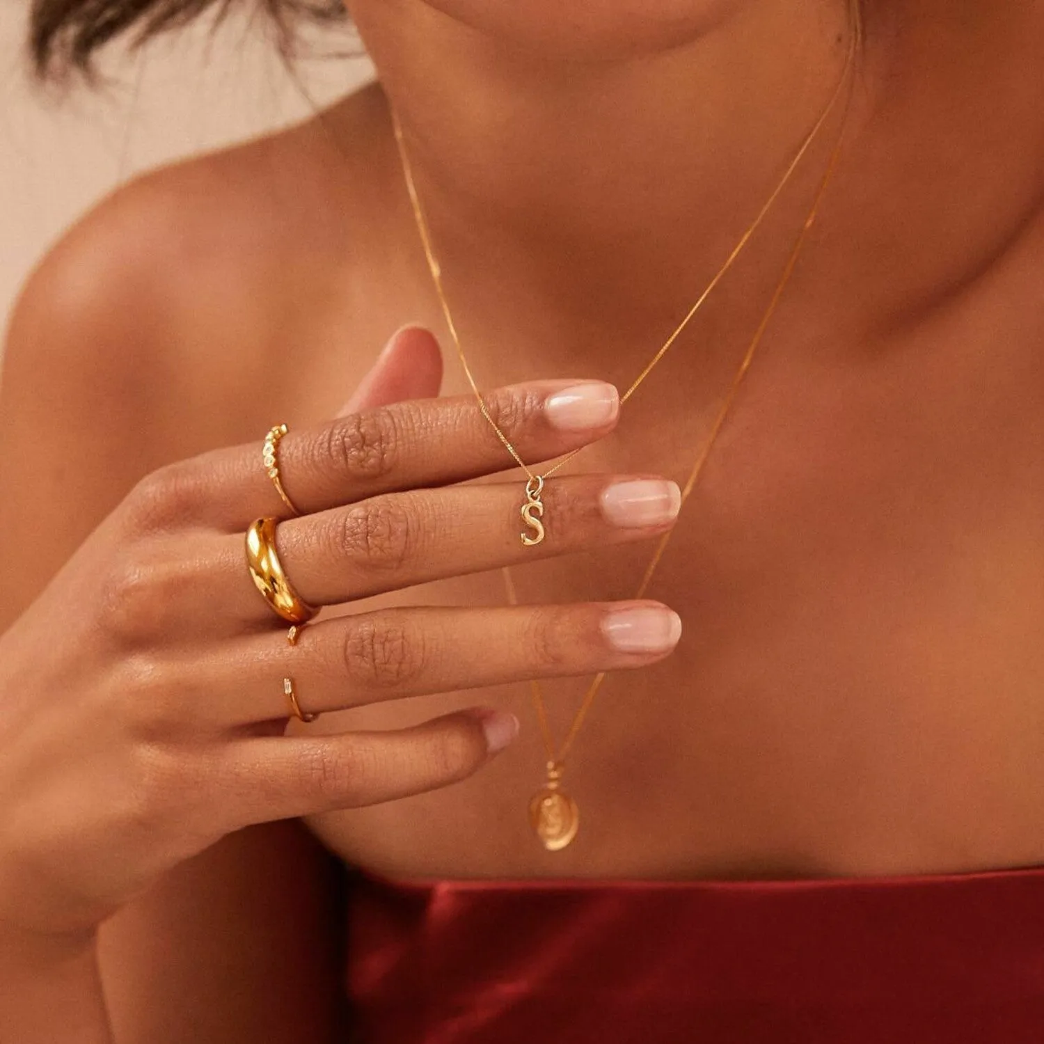 Solid Gold Curve Initial Letter Necklace