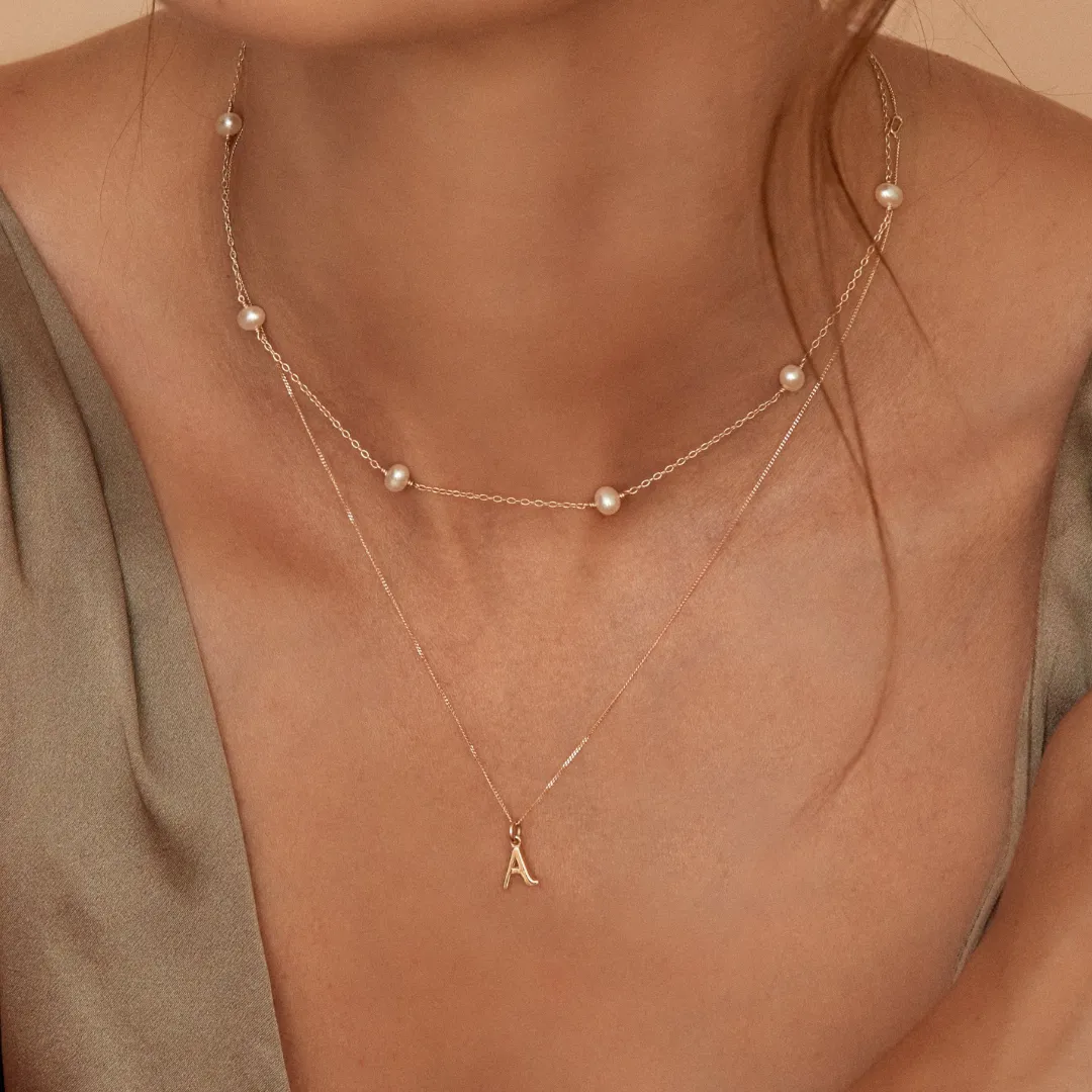 Solid Gold Curve Initial Letter Necklace