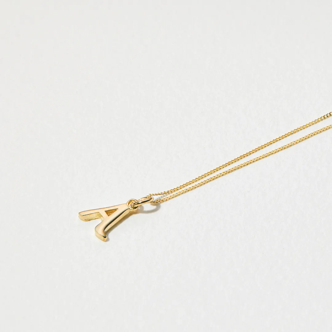 Solid Gold Curve Initial Letter Necklace