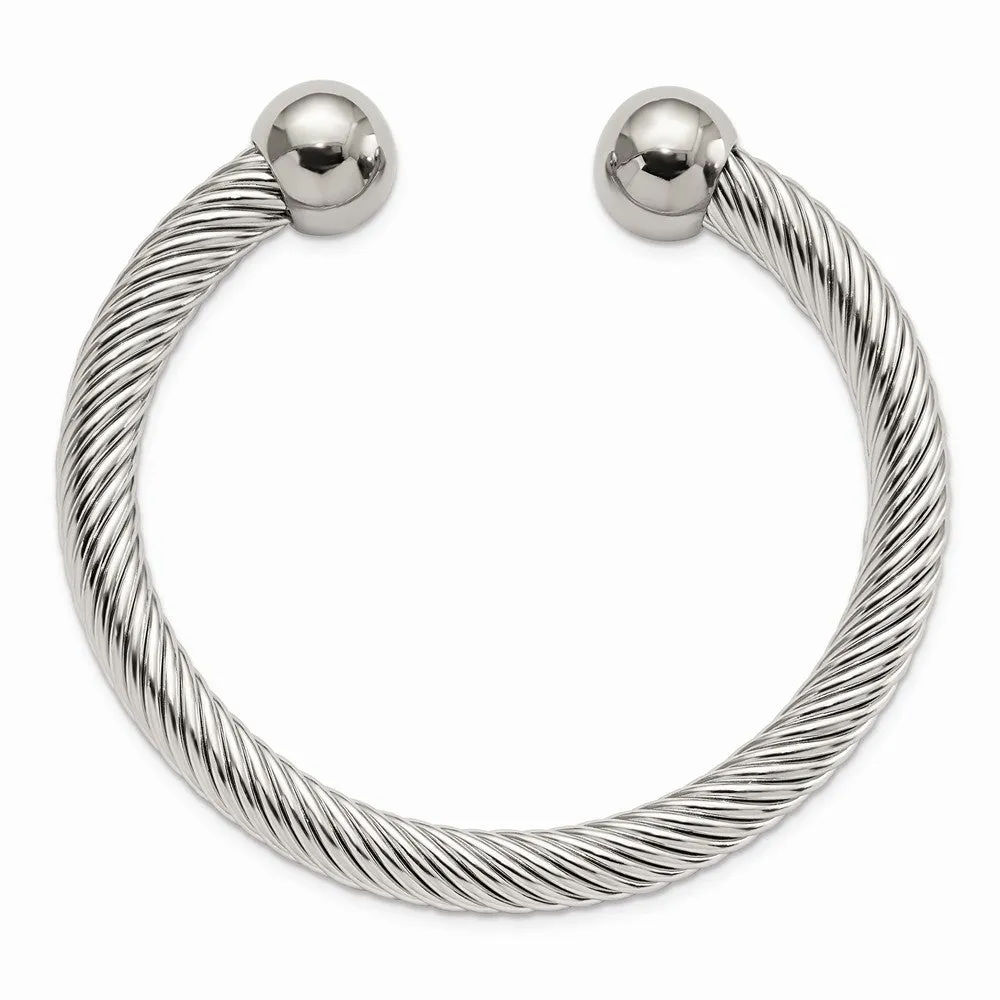 Stainless Steel Polished 7.3mm Cuff Bangle