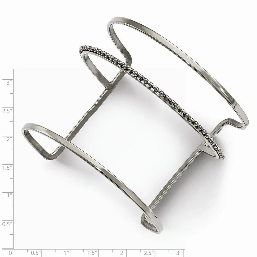 Stainless Steel Polished Beaded Cuff Bangle