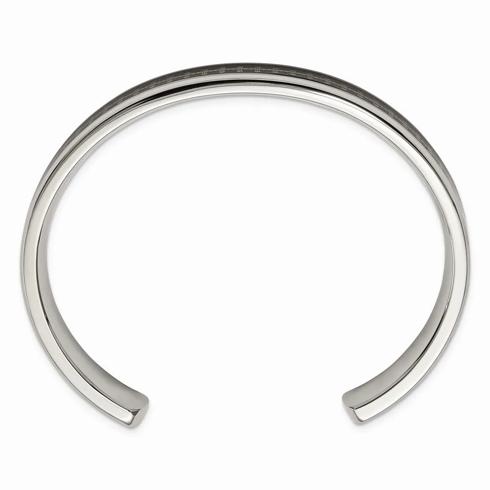 Stainless Steel Polished Carbon Fiber Inlay/Yellow IP-plated Cross Bangle