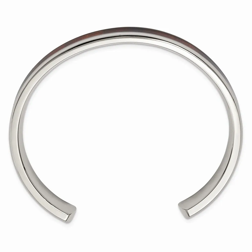 Stainless Steel Polished Red Wood Inlay Bangle