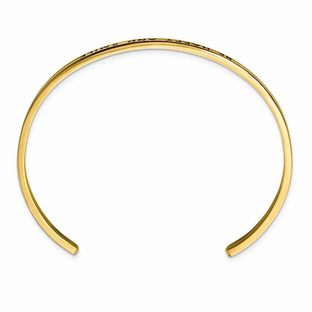 Stainless Steel Polished Rose IP Enamel/Crystal BE HAPPY 3mm Cuff Bangle