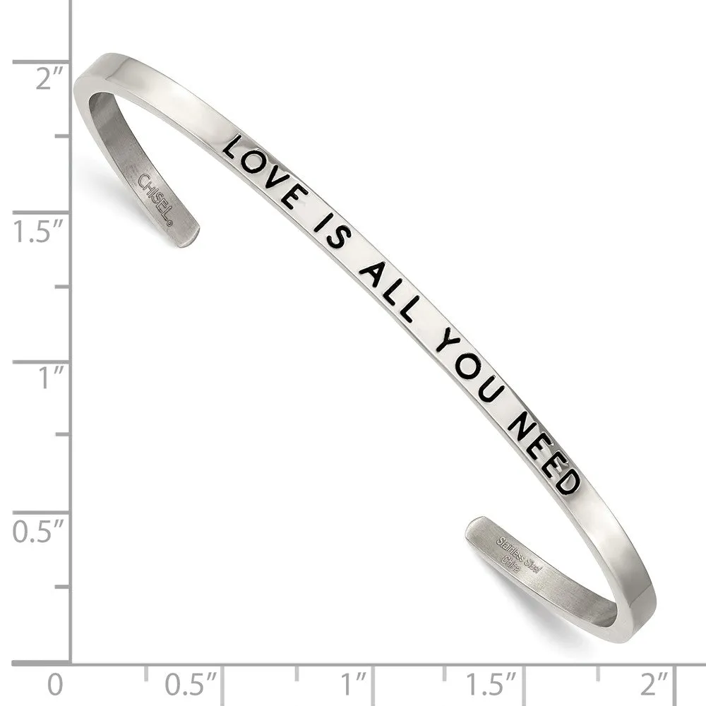 Stainless Steel Polished w/Enamel/Crystal ALL YOU NEED 3mm Cuff Bangle