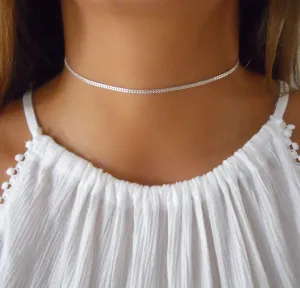 Sterling Silver Dainty Cuban Chain Choker Necklace for Women