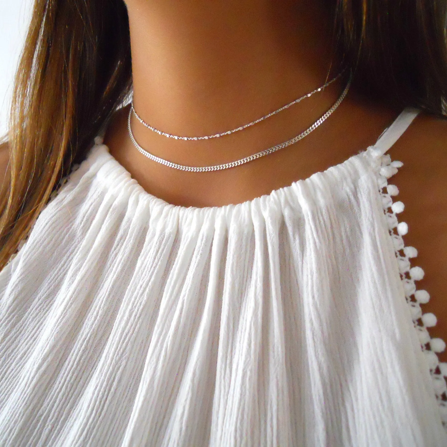 Sterling Silver Dainty Cuban Chain Choker Necklace for Women