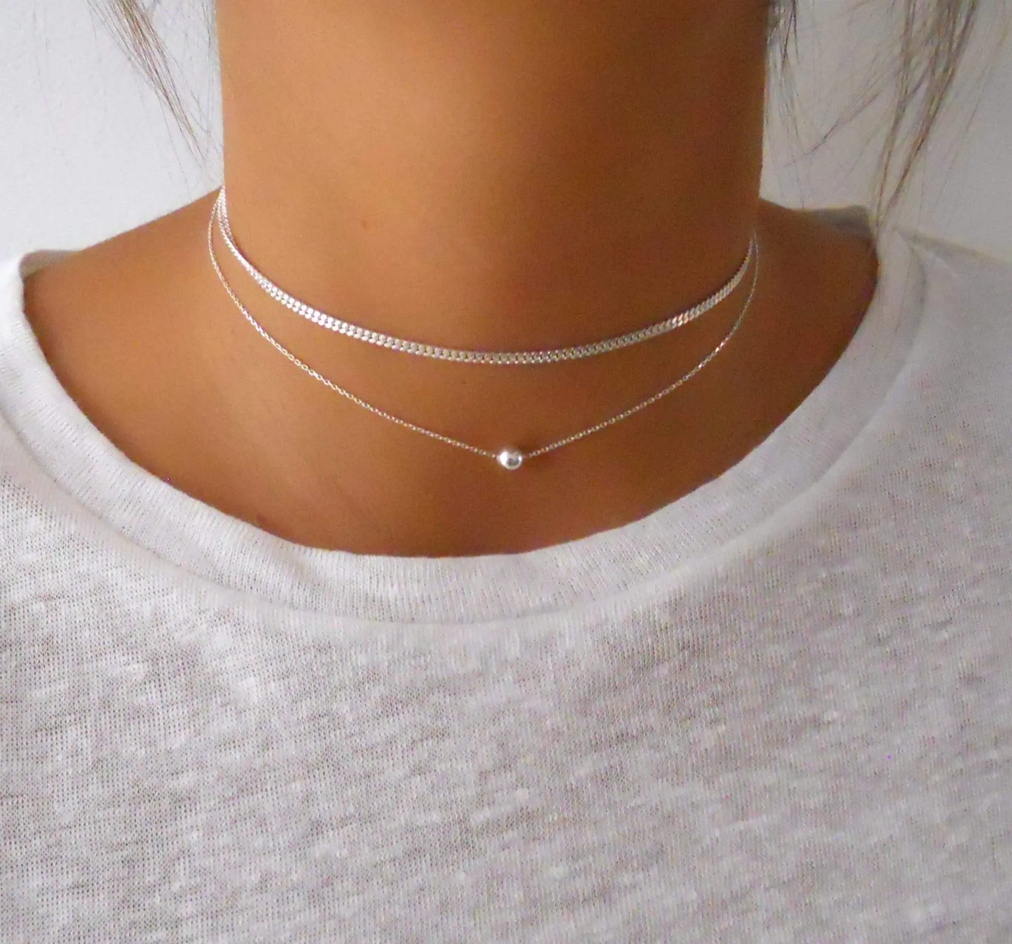 Sterling Silver Dainty Cuban Chain Choker Necklace for Women