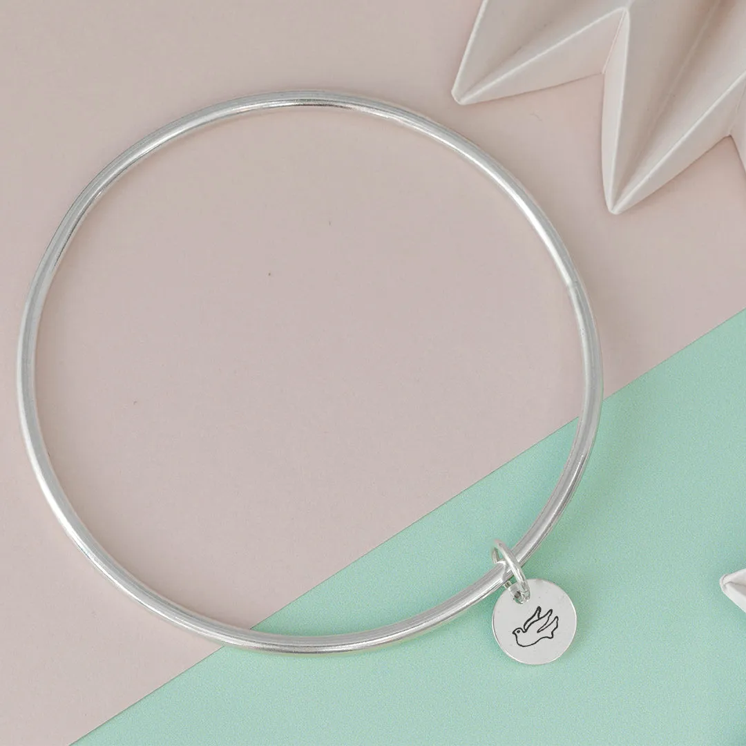 Sterling Silver Dove Charm Bangle