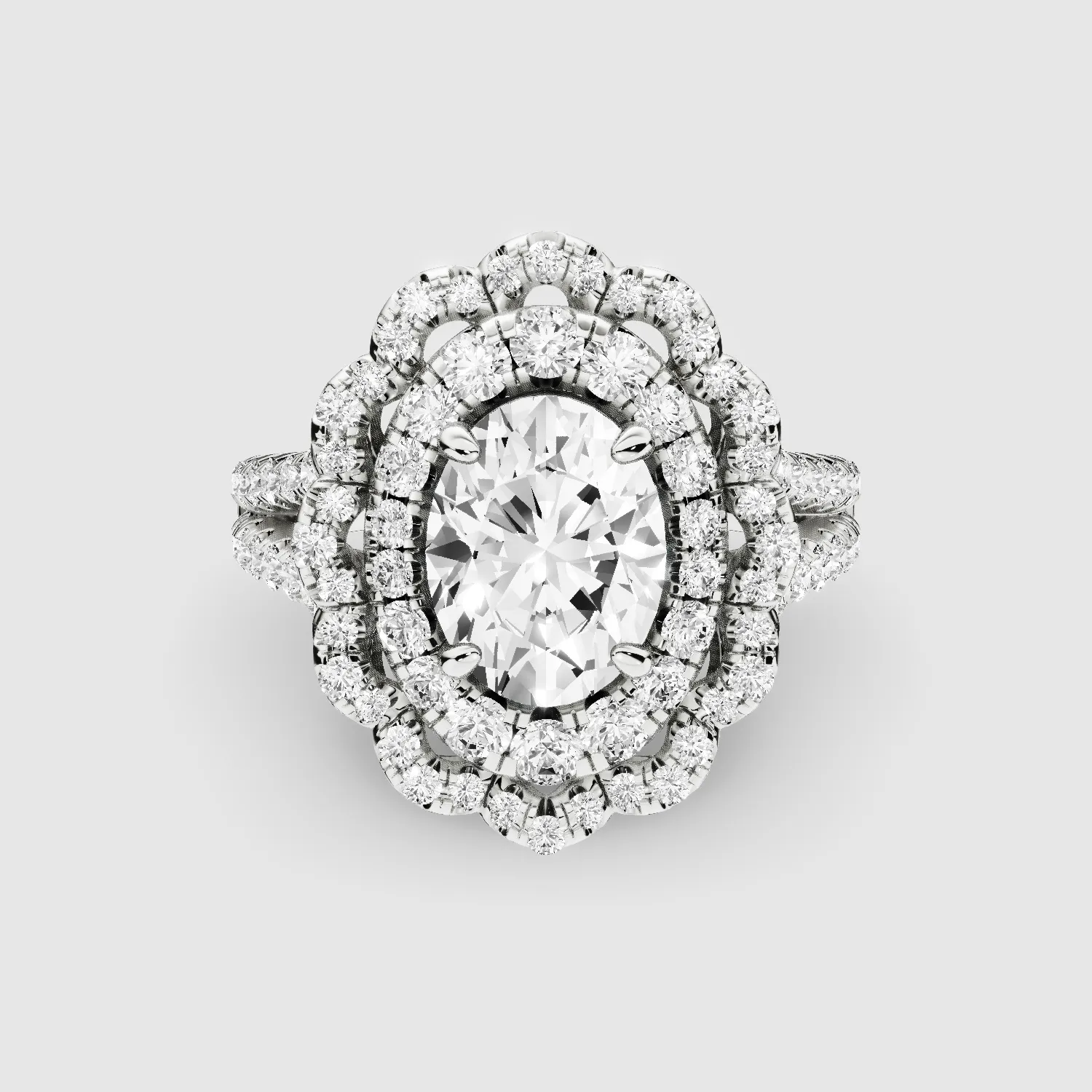 The Contessa – Vintage Lab Grown Diamond Studded Solitaire Ring-Oval