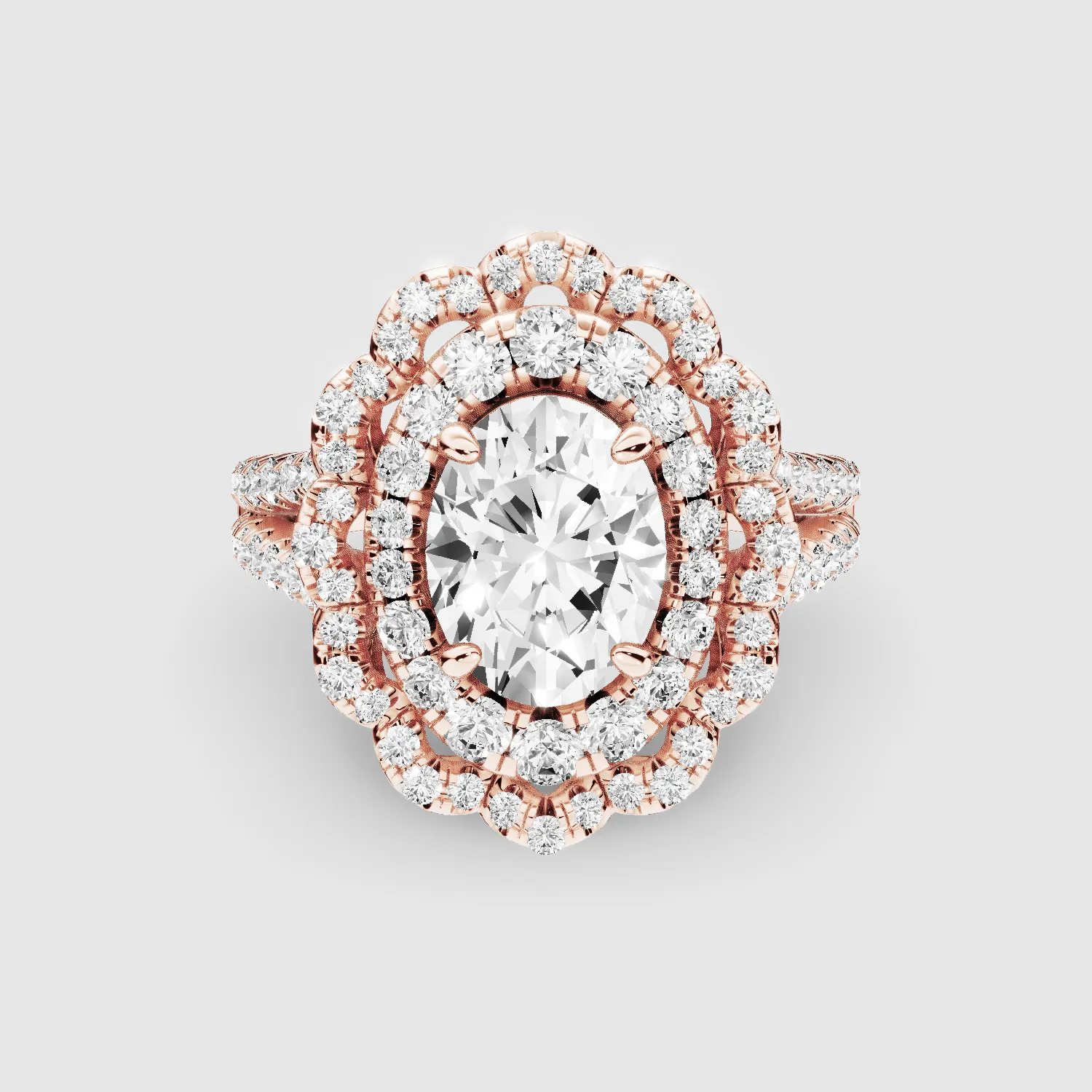 The Contessa – Vintage Lab Grown Diamond Studded Solitaire Ring-Oval