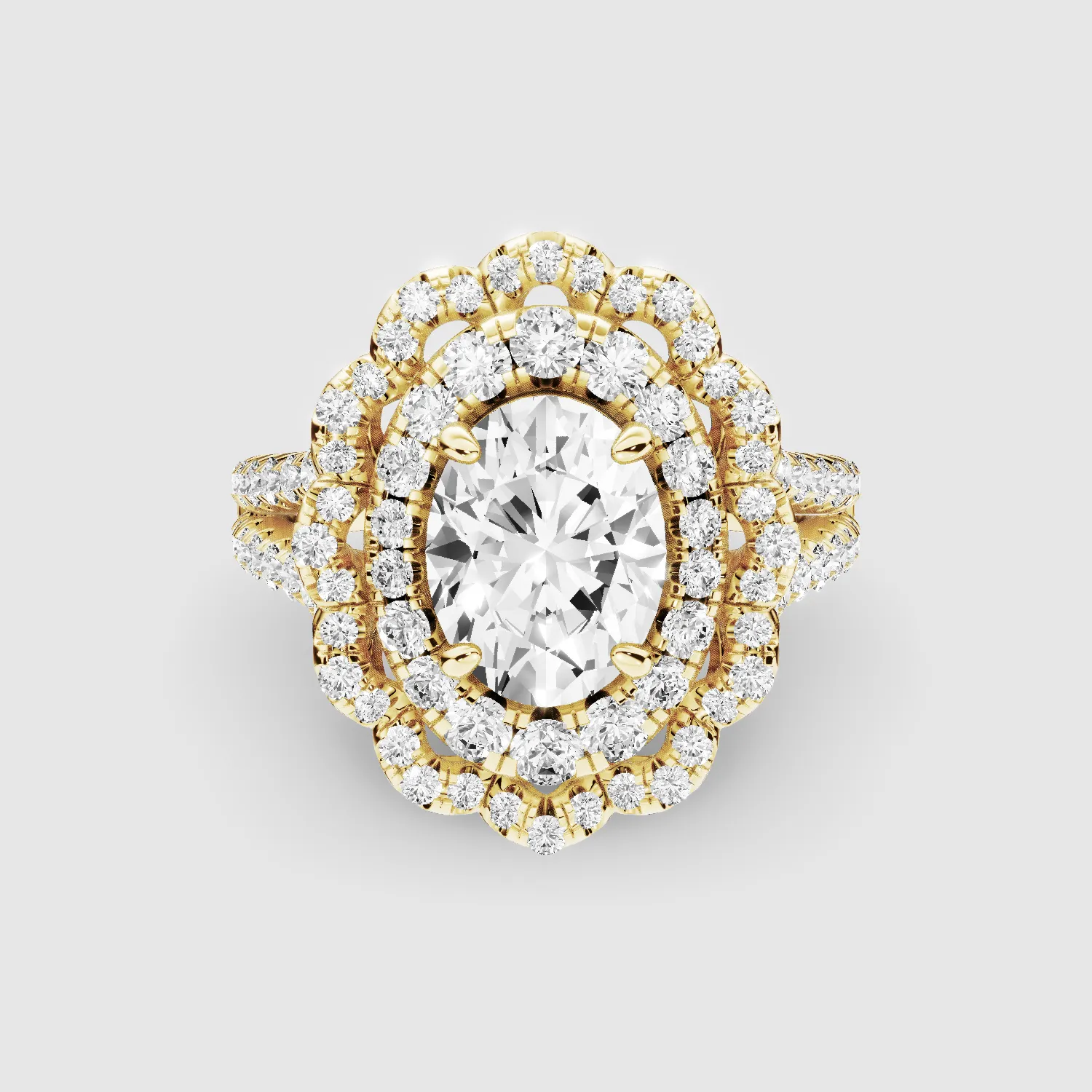 The Contessa – Vintage Lab Grown Diamond Studded Solitaire Ring-Oval