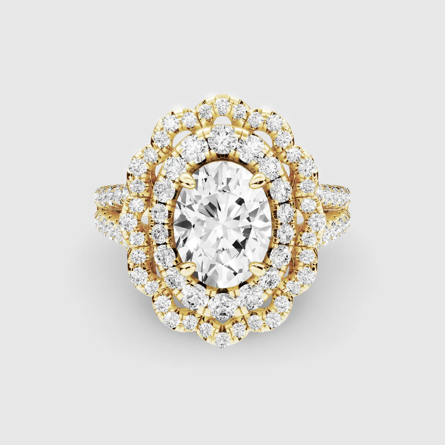 The Contessa – Vintage Lab Grown Diamond Studded Solitaire Ring-Oval