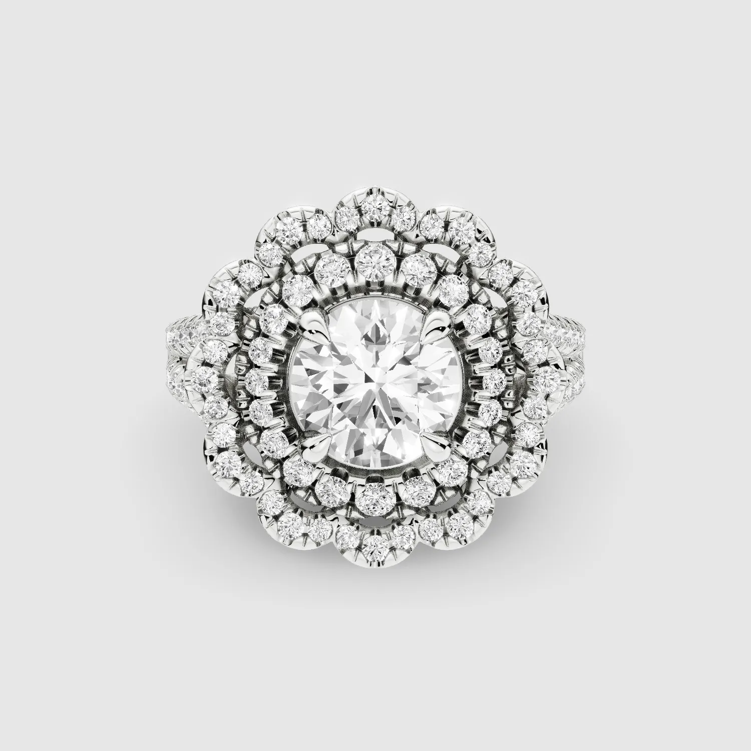 The Contessa – Vintage Lab Grown Diamond Studded Solitaire Ring-Round