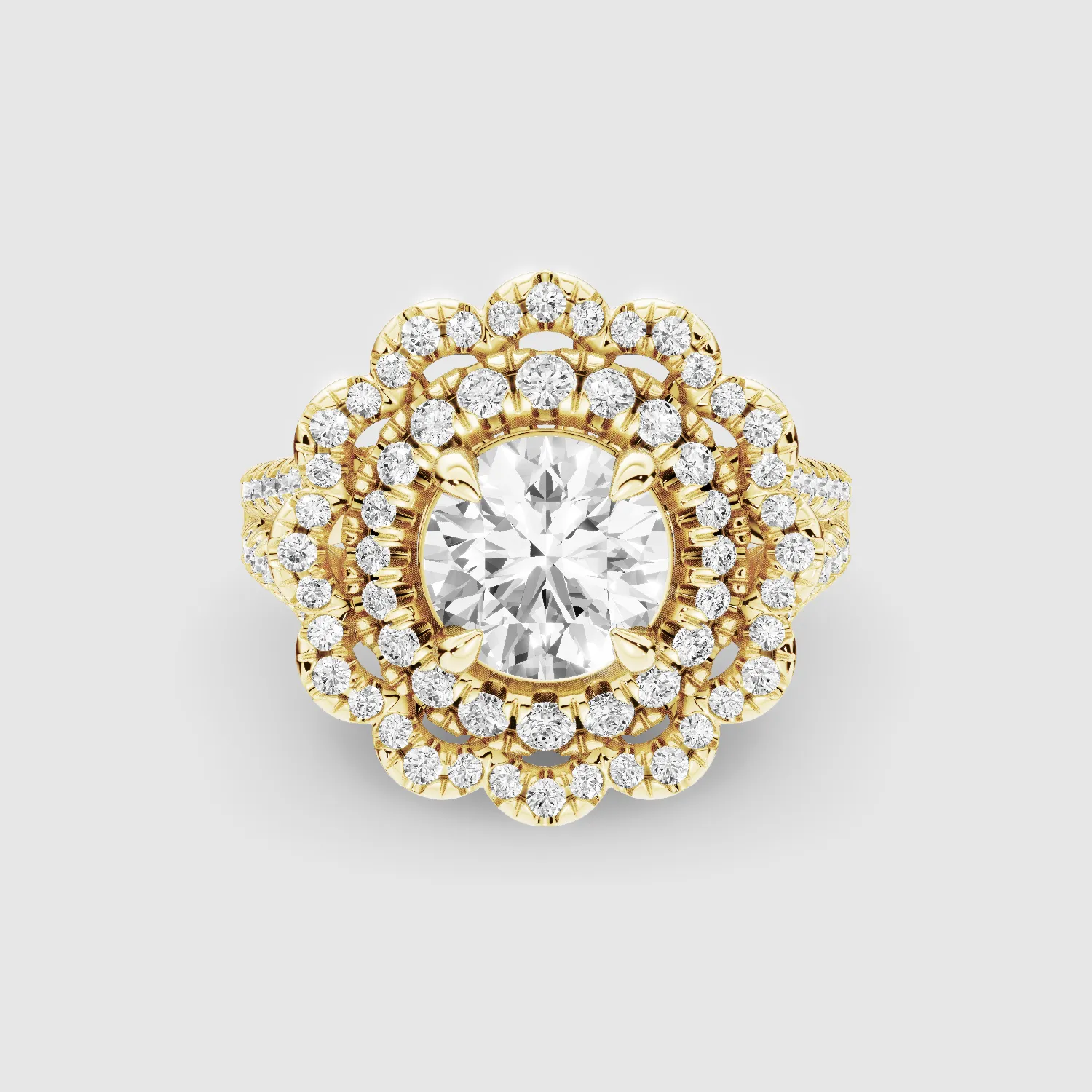 The Contessa – Vintage Lab Grown Diamond Studded Solitaire Ring-Round