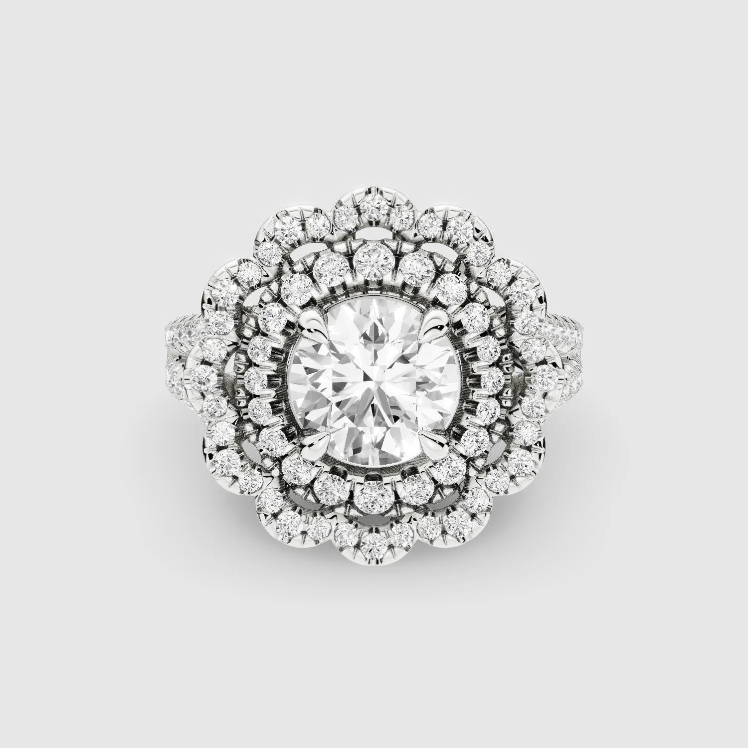 The Contessa – Vintage Lab Grown Diamond Studded Solitaire Ring-Round