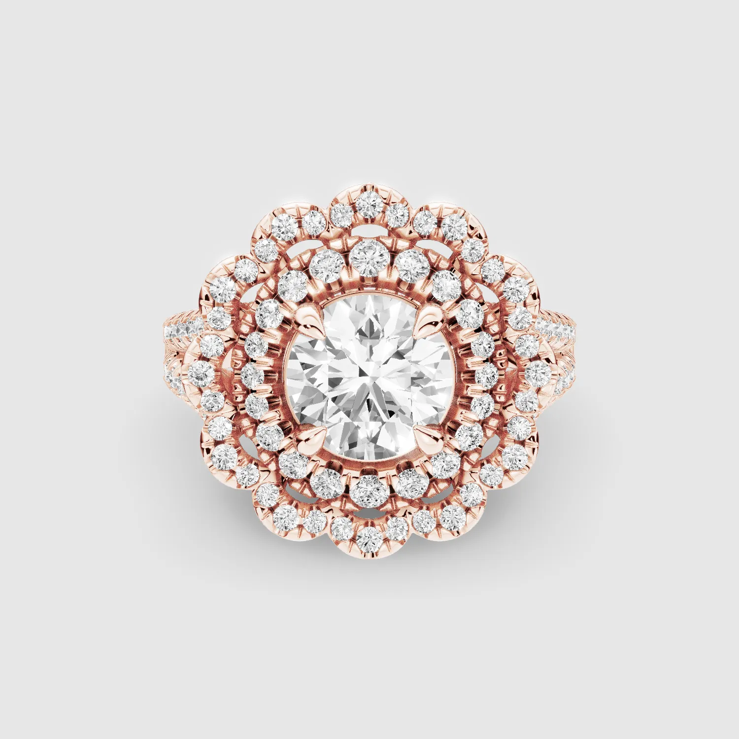 The Contessa – Vintage Lab Grown Diamond Studded Solitaire Ring-Round