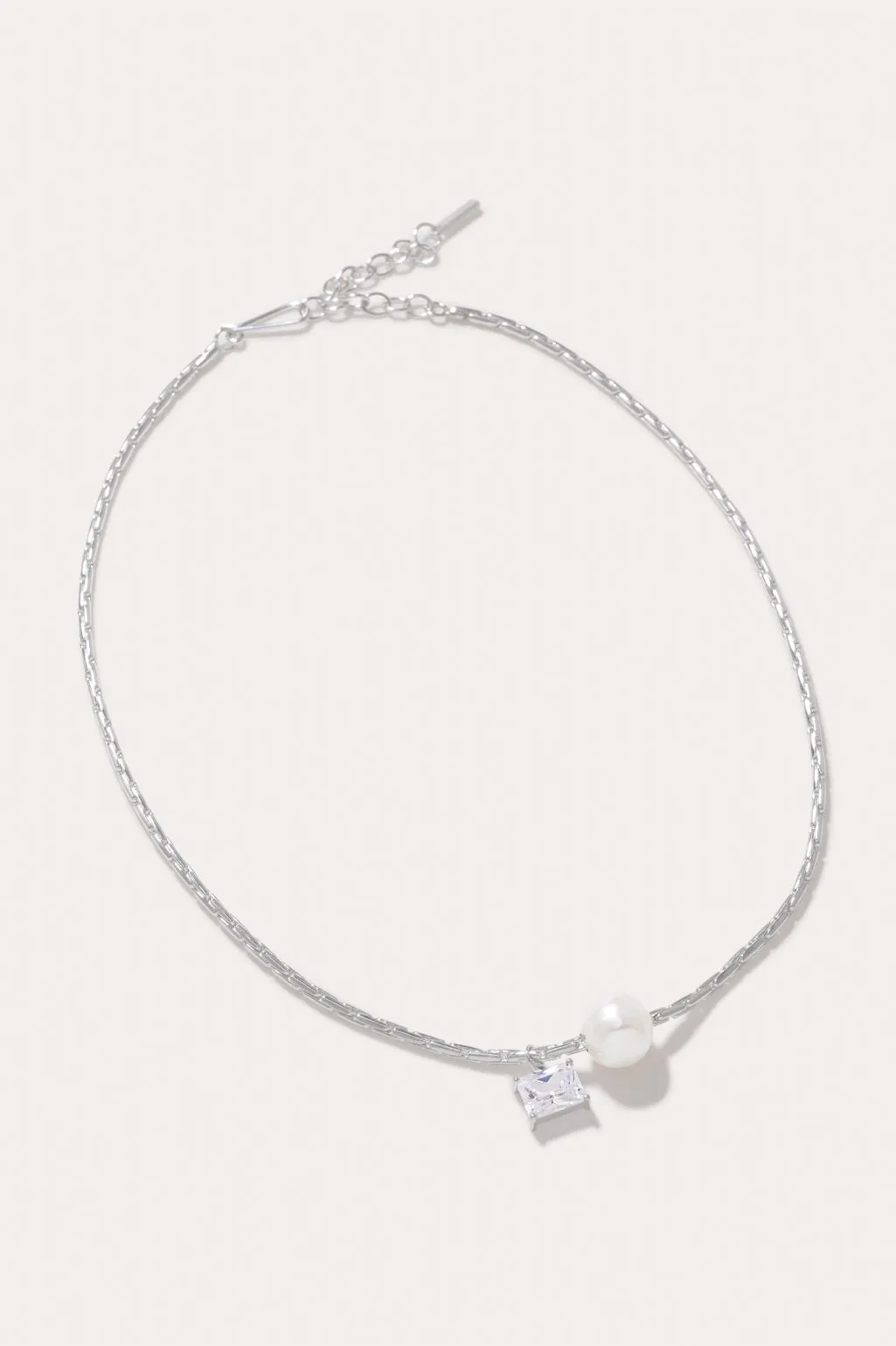 The Locus of Fortitude - Pearl and Zirconia Sterling Silver Necklace