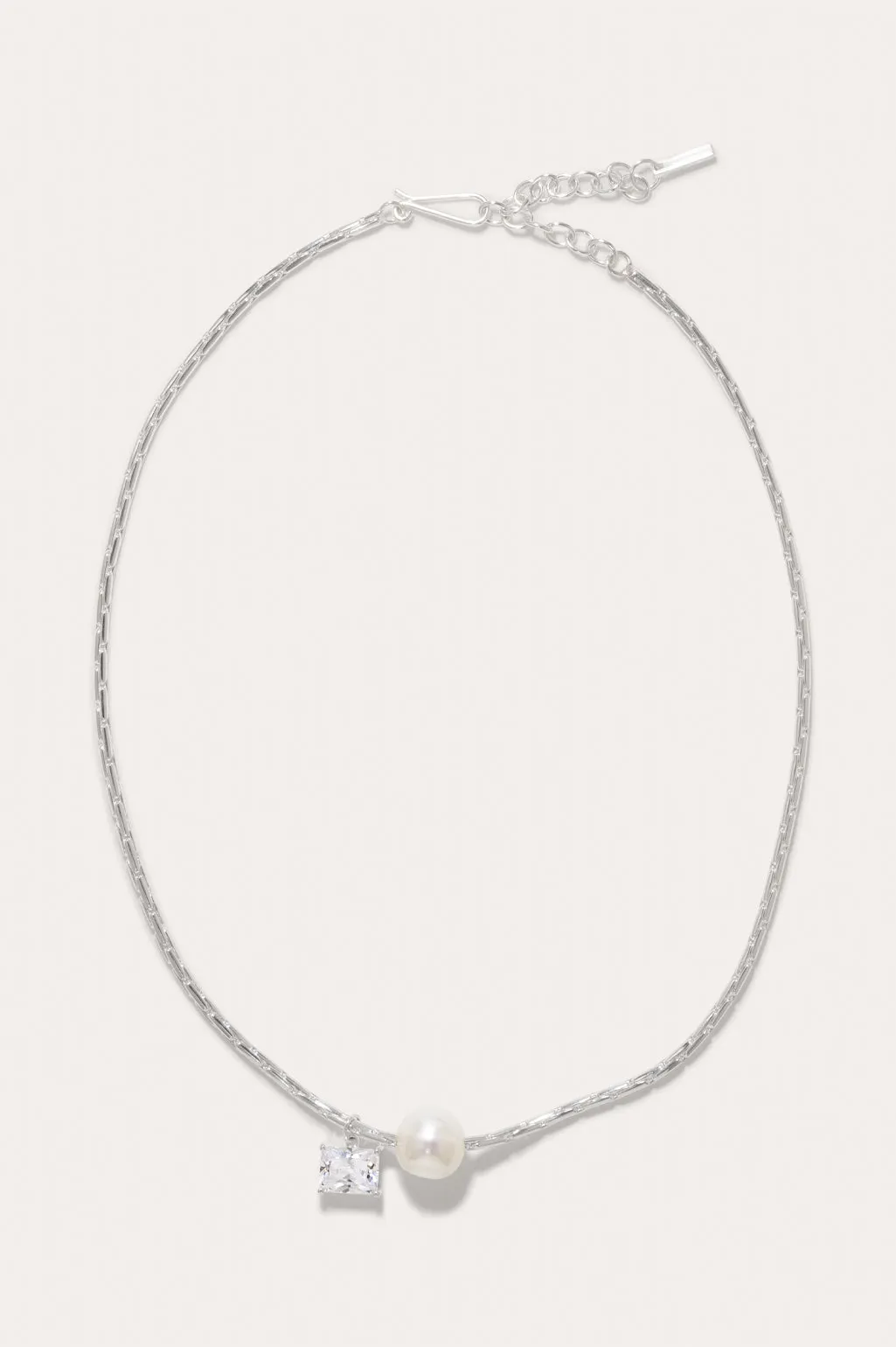 The Locus of Fortitude - Pearl and Zirconia Sterling Silver Necklace