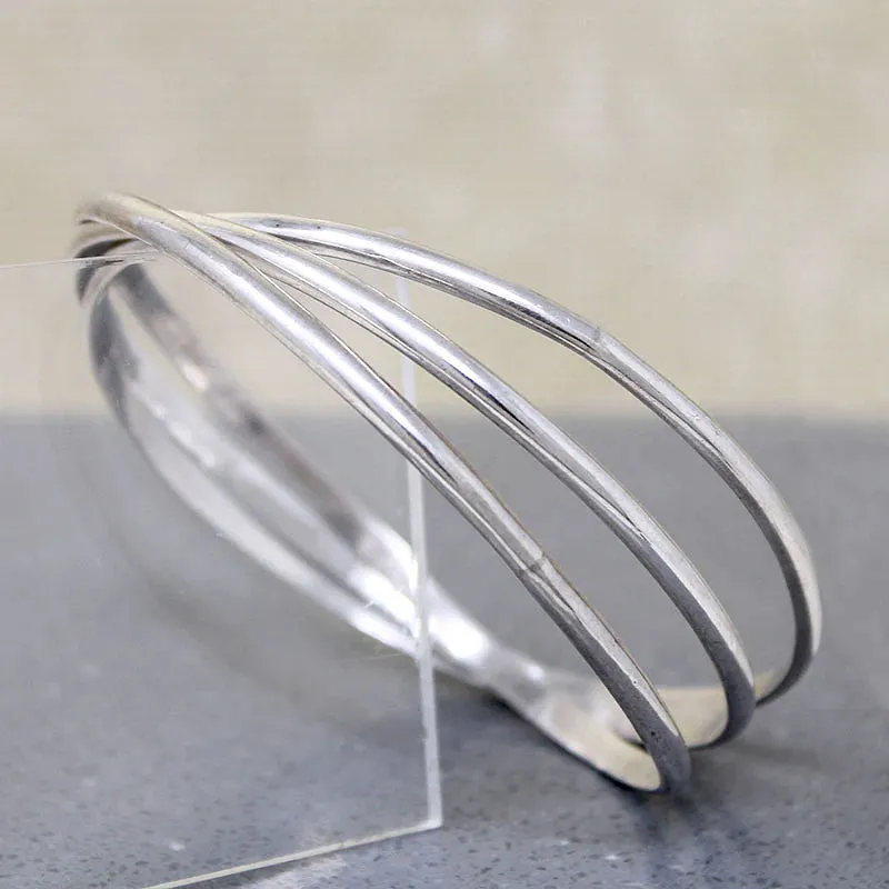 Three Sterling Silver Bangle "Stack" Bracelet